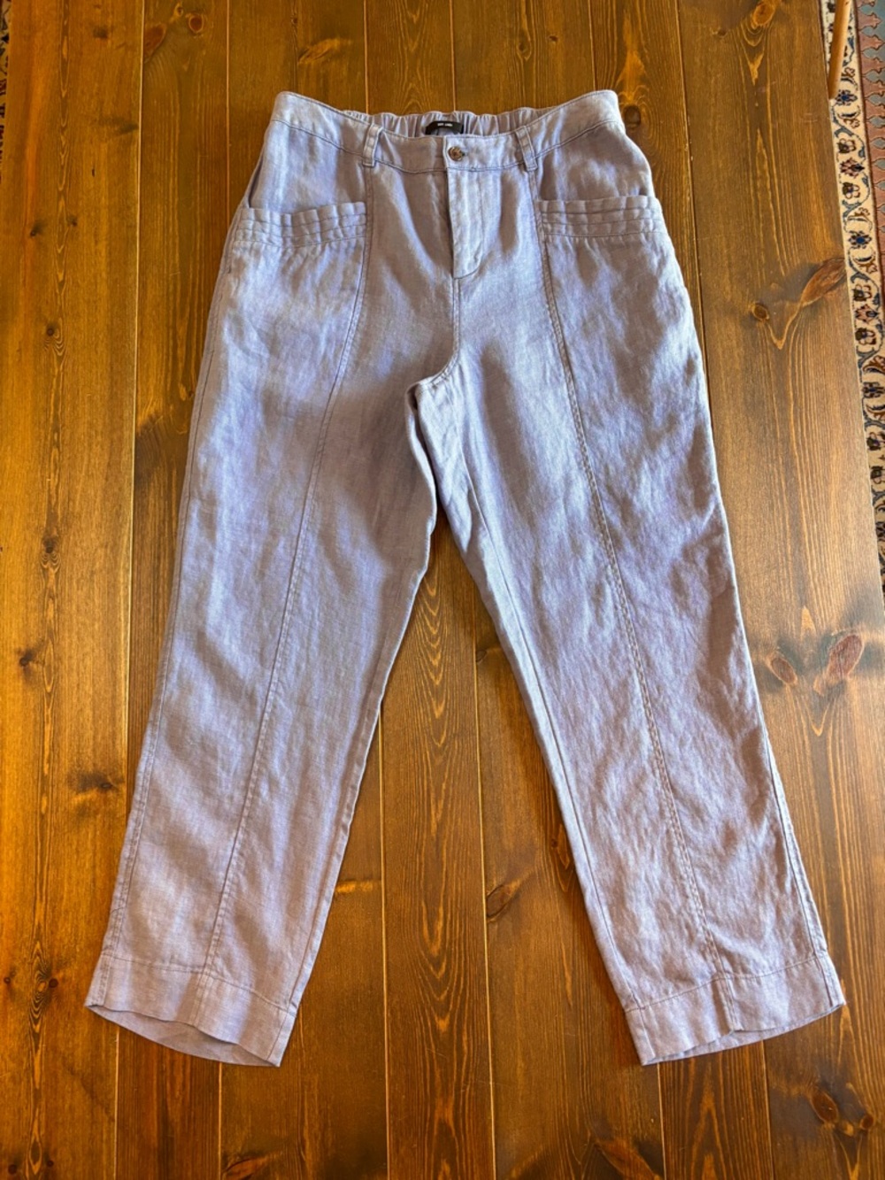 Nicole Miller 100% Linen Natural, Relaxed Fit Pants Large Slate Blue Gray Crop - Picture 2 of 10
